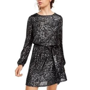 Women's Black‎ Sequined Long Sleeve Blouson Mini Dress, Juniors size XS
